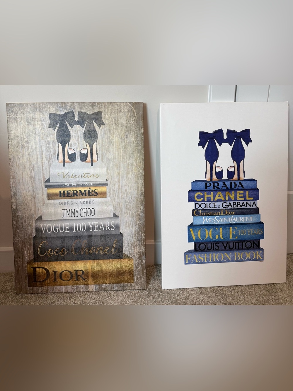 Blue and White Fashion Books Canvas Wall Art - Unbranded